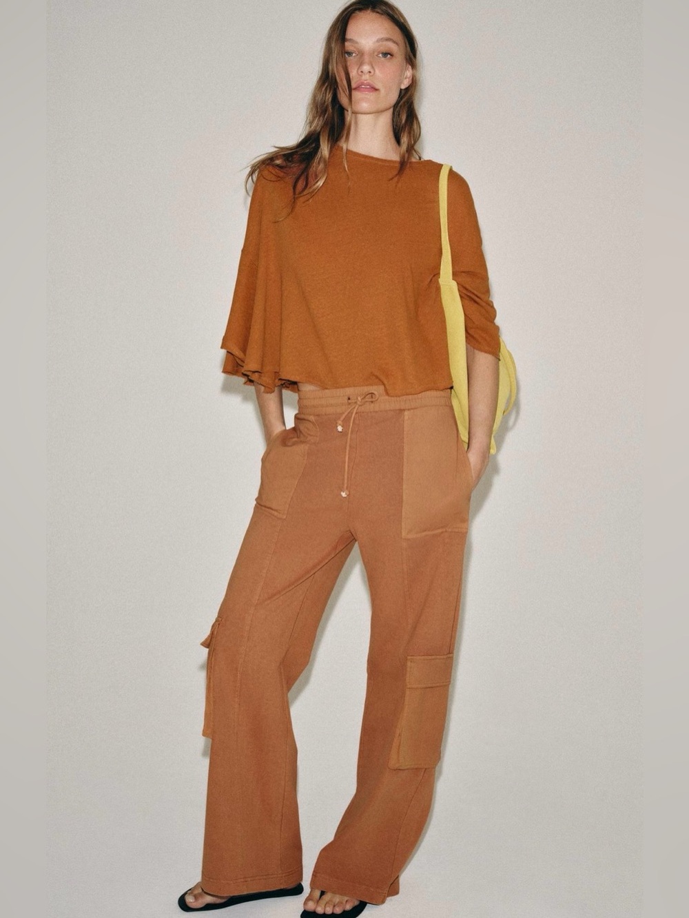 Zara mid-rise washed effect cargo pants